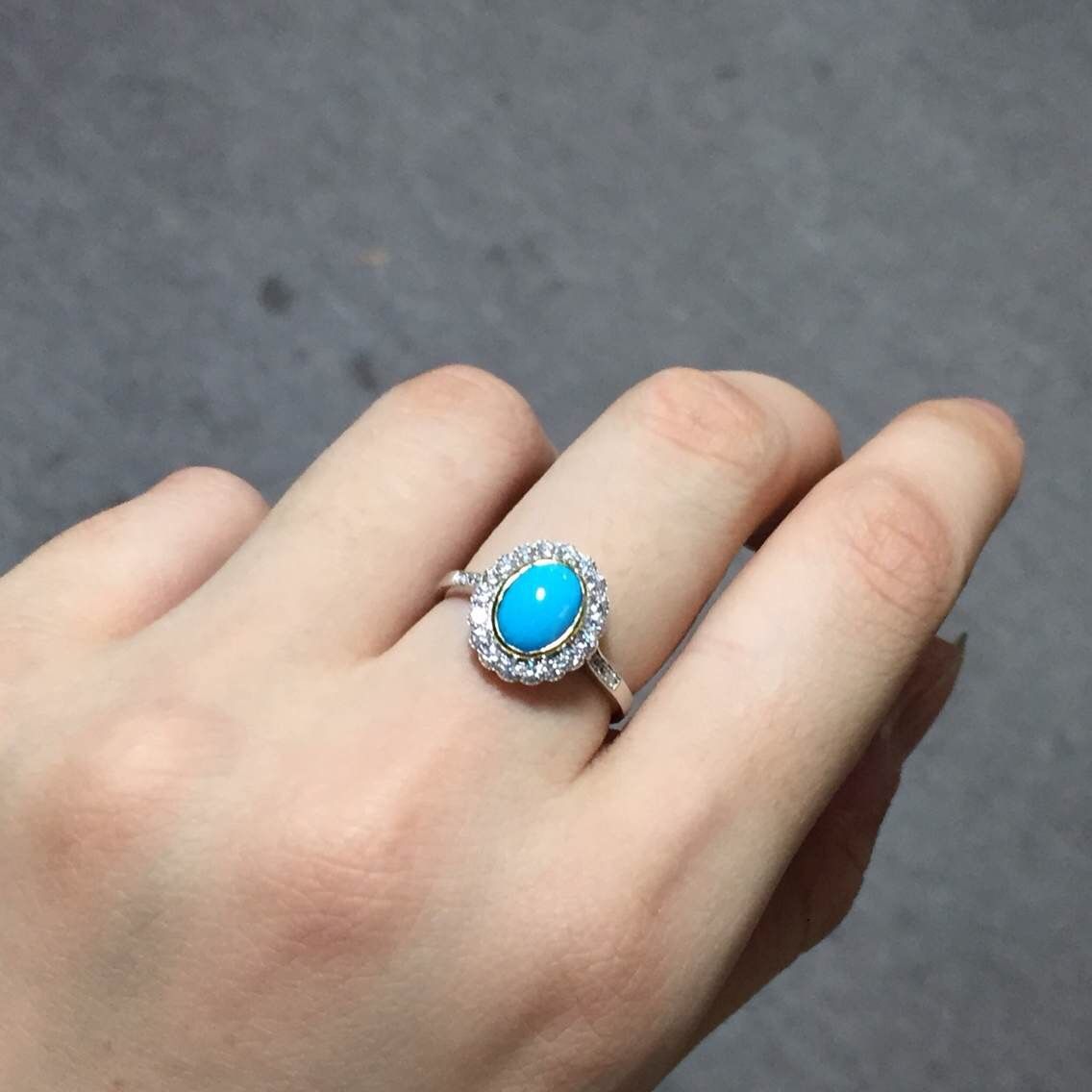 Natural American blue turquoise ring 925 silver inlaid sleeping beauty loose ring popular