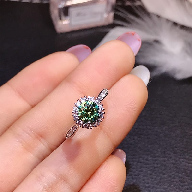 Green Diamond GRA certificate black card waist size 925 silver plated platinum new women's ring