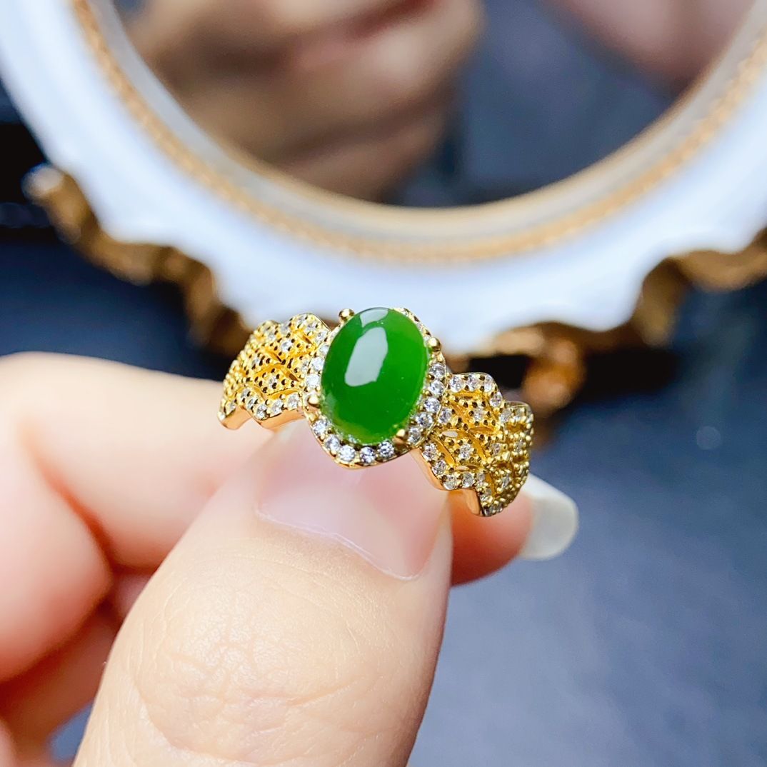 Factory wholesale explosions natural jasper ring S925 silver inlaid main stone 6*8 selling Europe and the United States a generation