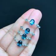 Real photo 1 karat London Blue Topaz ring simple new overlapping live 925 silver wholesale