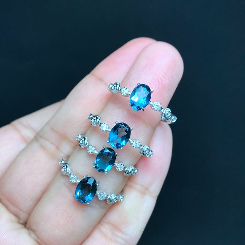 Real photo 1 karat London Blue Topaz ring simple new overlapping live 925 silver 