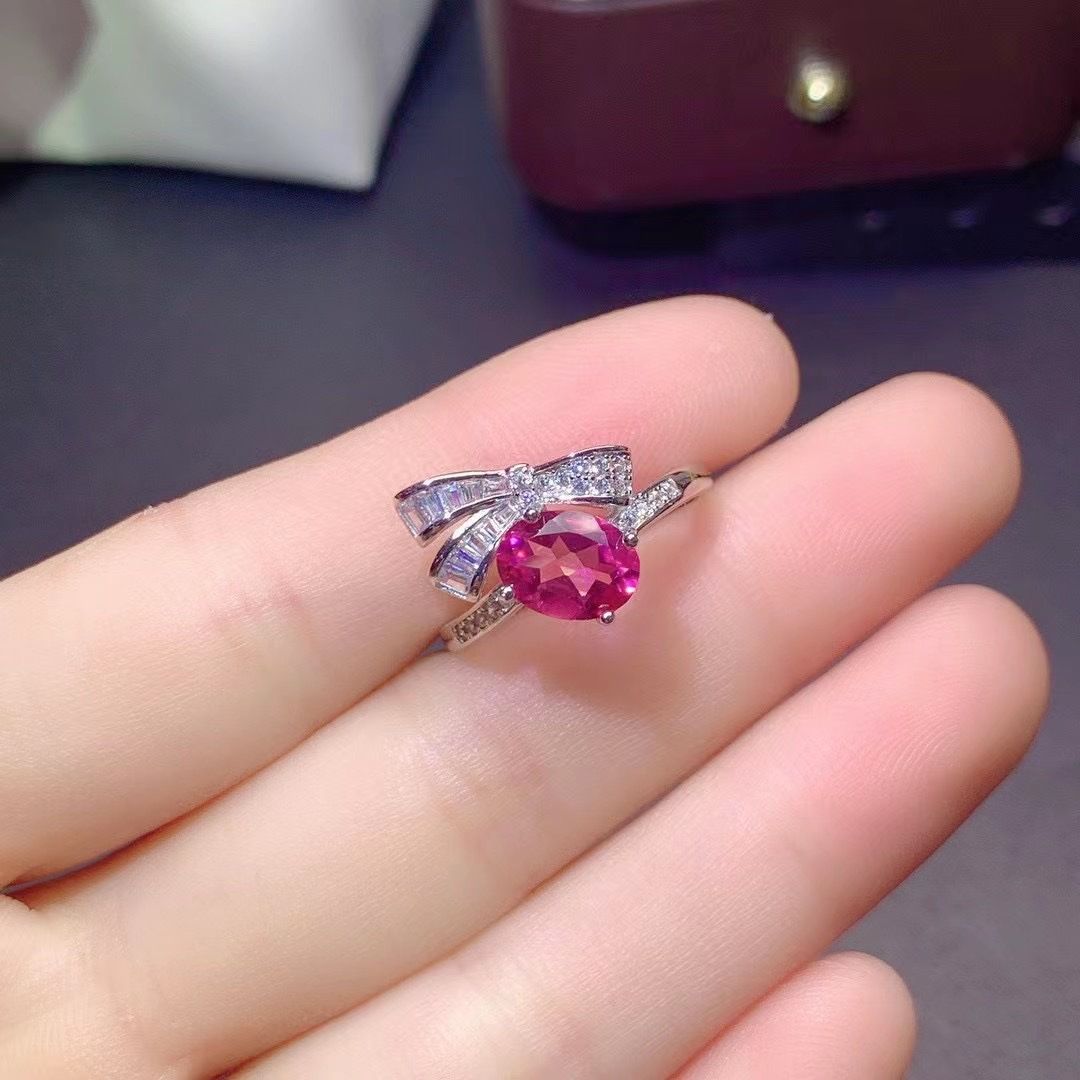 Factory wholesale explosions natural powder Topaz ring S925 silver inlaid main stone 6*8 selling Europe and the United States a piece