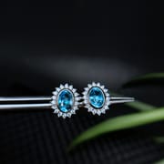 Real photo bag inlaid with natural Swiss blue topaz earrings factory wholesale color treasure