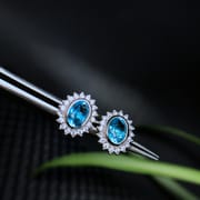 Real photo bag inlaid with natural Swiss blue topaz earrings factory wholesale color treasure
