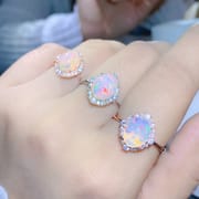 925 silver inlaid natural Australian opal ring 3 Karat large particles ladies ring Fire color is very beautiful