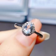 Factory wholesale explosions natural aquamarine ring S925 silver inlaid main stone 4*6 selling Europe and the United States a generation of hair