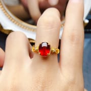 Factory wholesale explosions natural Fanta garnet ring S925 silver inlaid main stone 7*9 hot European and American generation
