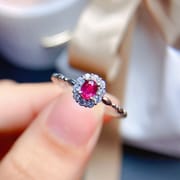 925 Silver Fresh Simple New Burned Ruby Ring Niche Light Luxury Natural Gem Wholesale Live Supply