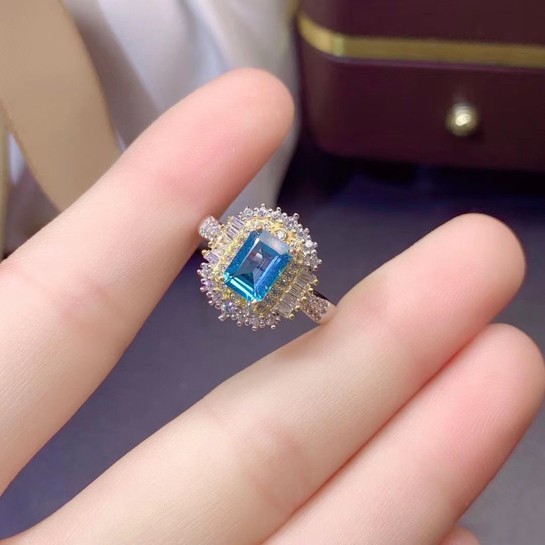 Factory wholesale explosions natural Topaz ring S925 silver inlaid main stone 5*7 selling Europe and the United States a generation of hair