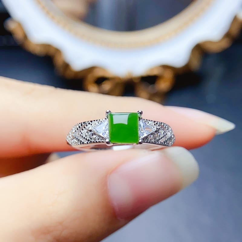 Natural jasper ring S925 silver inlaid main stone 5*5 