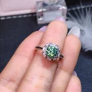 Green Mosang Diamond GRA Certificate Black Card Waist Code 925 Silver Plated Platinum New Women's Ring