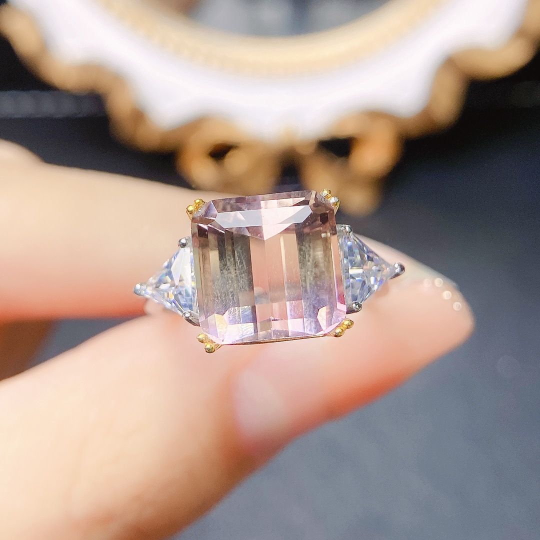 Factory wholesale explosions natural amethyst ring S925 silver inlaid with the main stone 10*10 selling Europe and the United States a generation