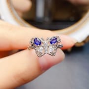 工厂批发爆款天然蓝宝石戒指S925银镶嵌主石3*4热销欧美一件代发