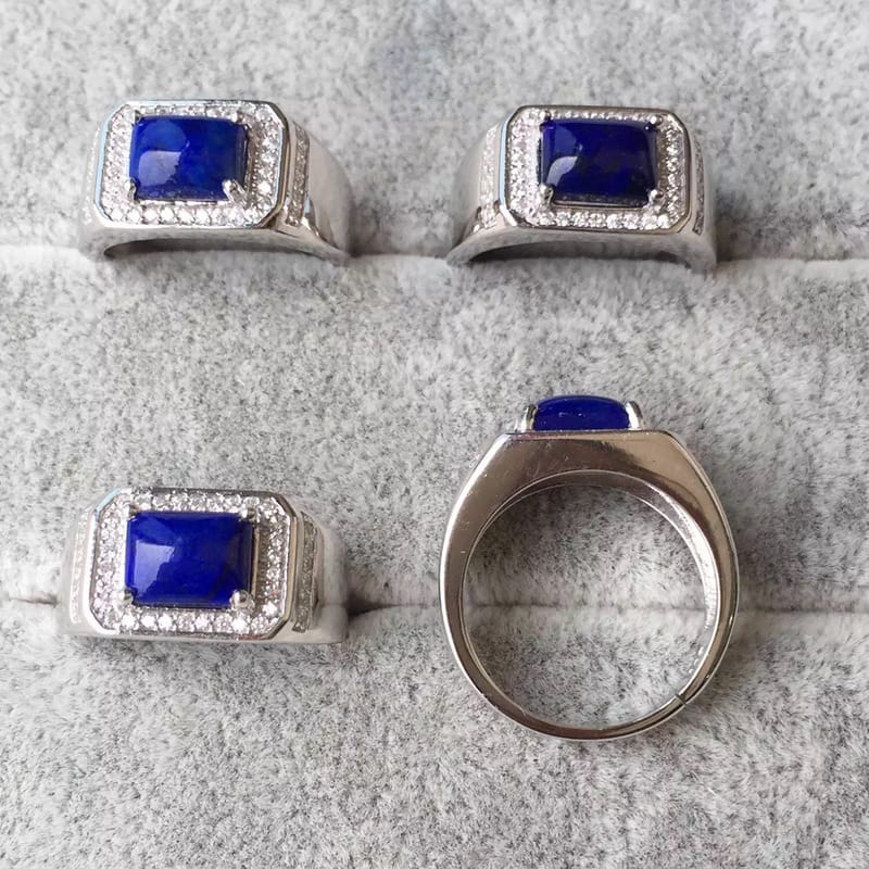 Atmospheric men's lapis lazul ring men's sapphire ring bright blue silver ring color treasure wholesale