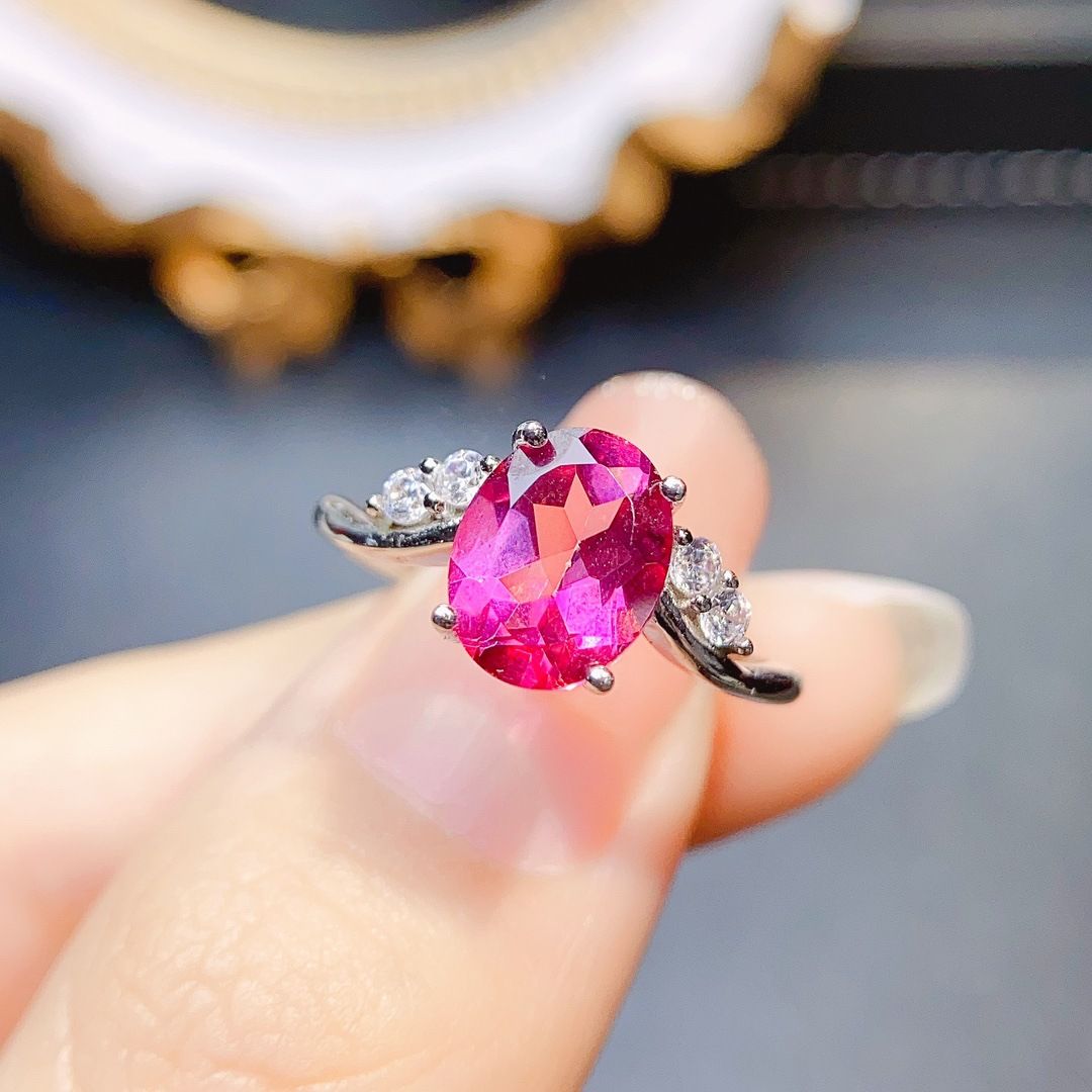 Factory wholesale explosions natural powder Topaz ring S925 silver inlaid main stone 7*9 selling Europe and the United States a piece