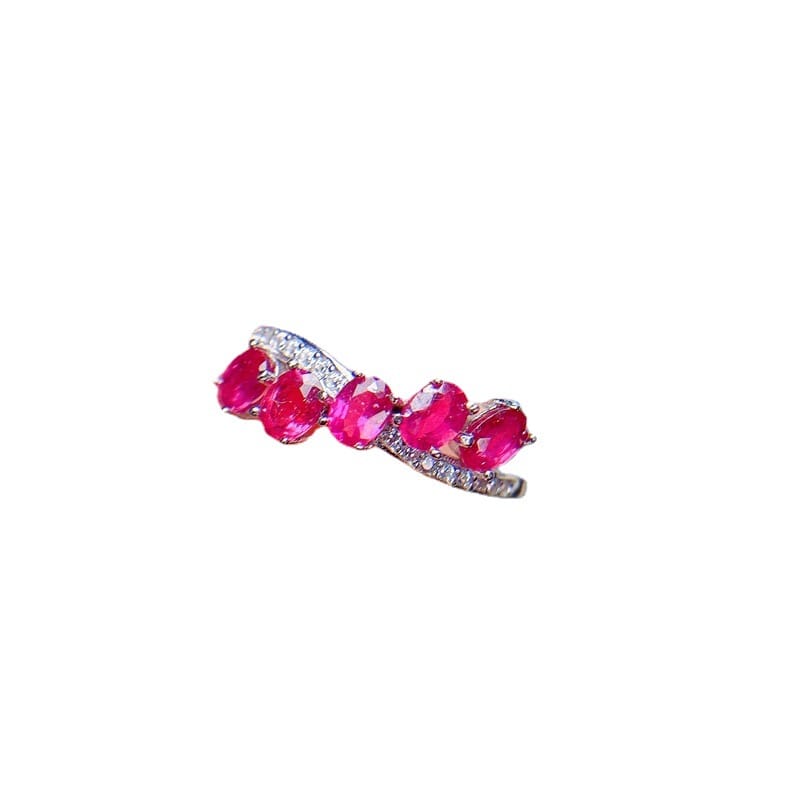 Light luxury fashion New burnt ruby ring Women's row ring personality fashion 925 silver inlaid jewelry wholesale