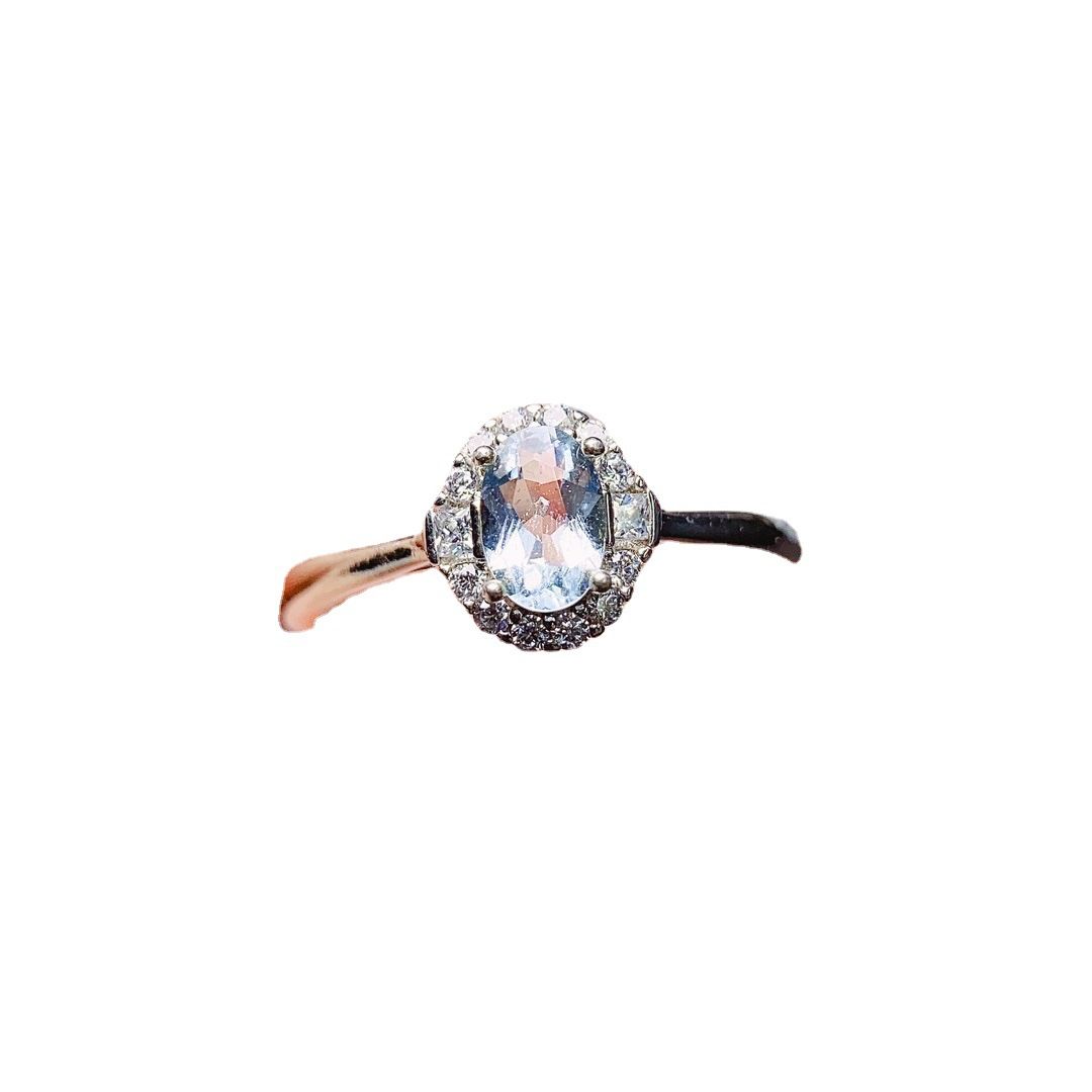 Factory wholesale explosions natural aquamarine ring S925 silver inlaid main stone 4*6 selling Europe and the United States a generation of hair