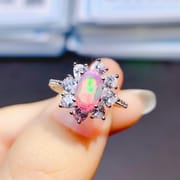 Factory wholesale explosions natural powder Opal ring S925 silver inlaid main stone 5*8 hot Europe and the United States a generation of hair
