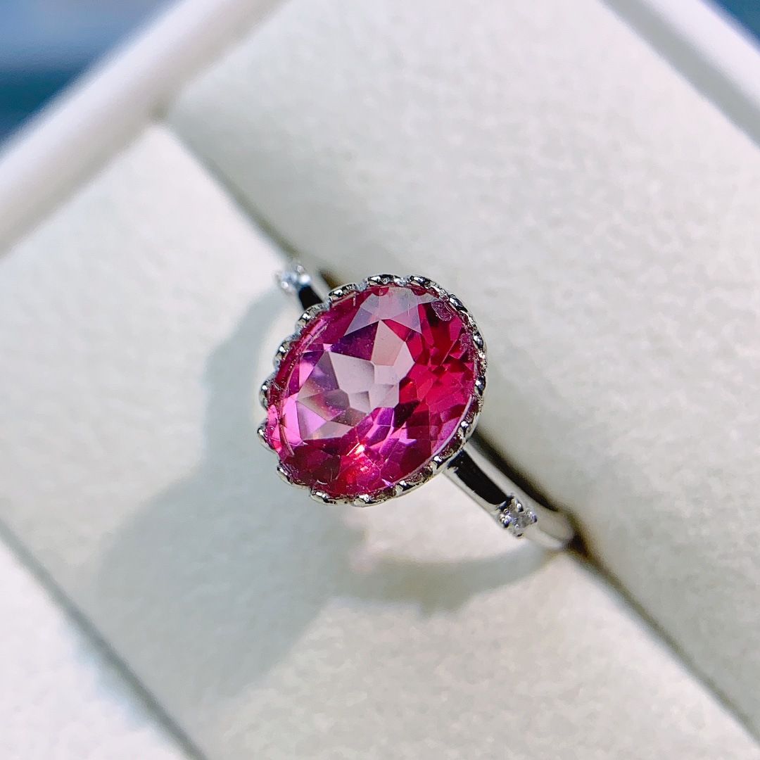 Factory wholesale explosions natural powder Topaz ring S925 silver inlaid with the main stone 8*10 selling Europe and the United States a piece