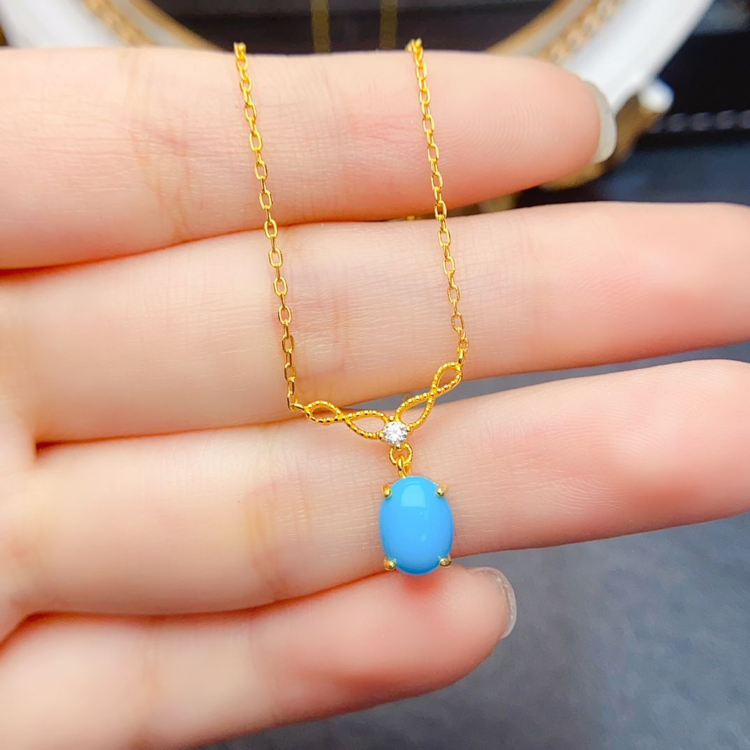 Factory Wholesale Popular Natural Beauty Pine Necklace S925 Silver Inlaid Main Stone 6*8 Hot Selling European and American Dropshipping