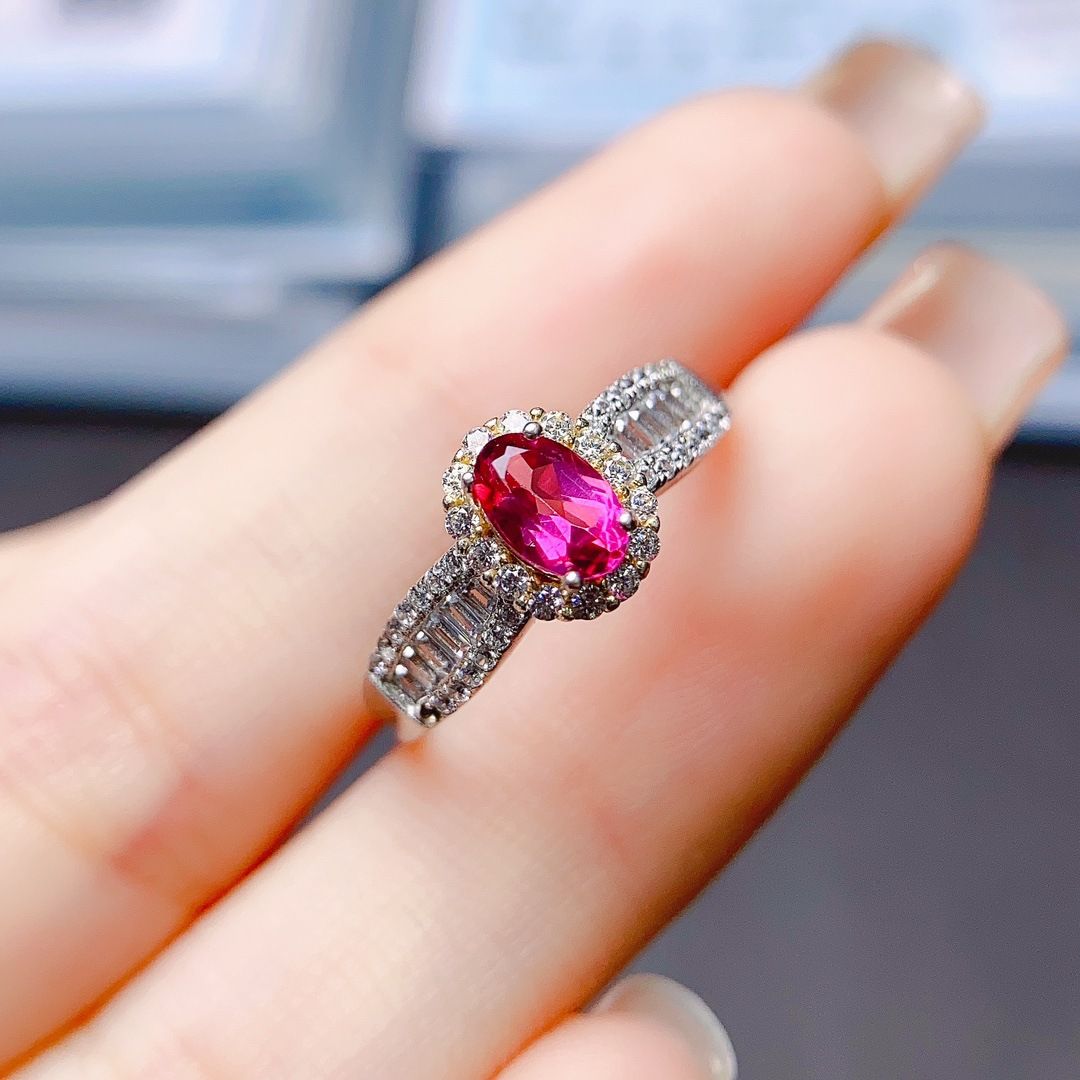 Factory wholesale explosions natural powder Topaz ring S925 silver inlaid main stone 4*6 selling Europe and the United States a piece