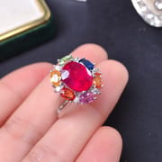 925 silver inlaid 8*10mm Ruby female ring color gem ring manufacturers do goods a generation of hair