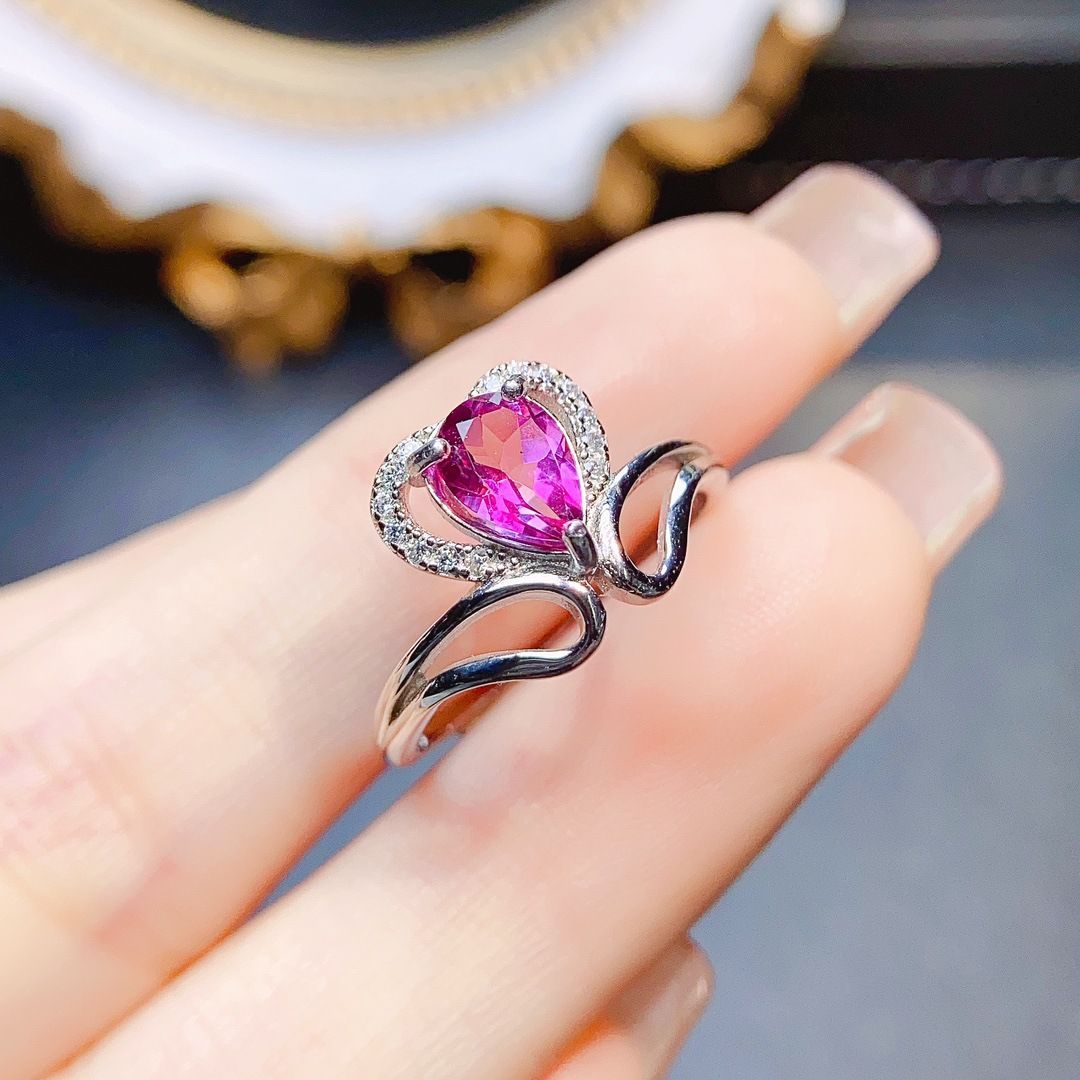 Factory wholesale explosions natural powder Topaz ring S925 silver inlaid main stone 5*7 selling Europe and the United States a piece