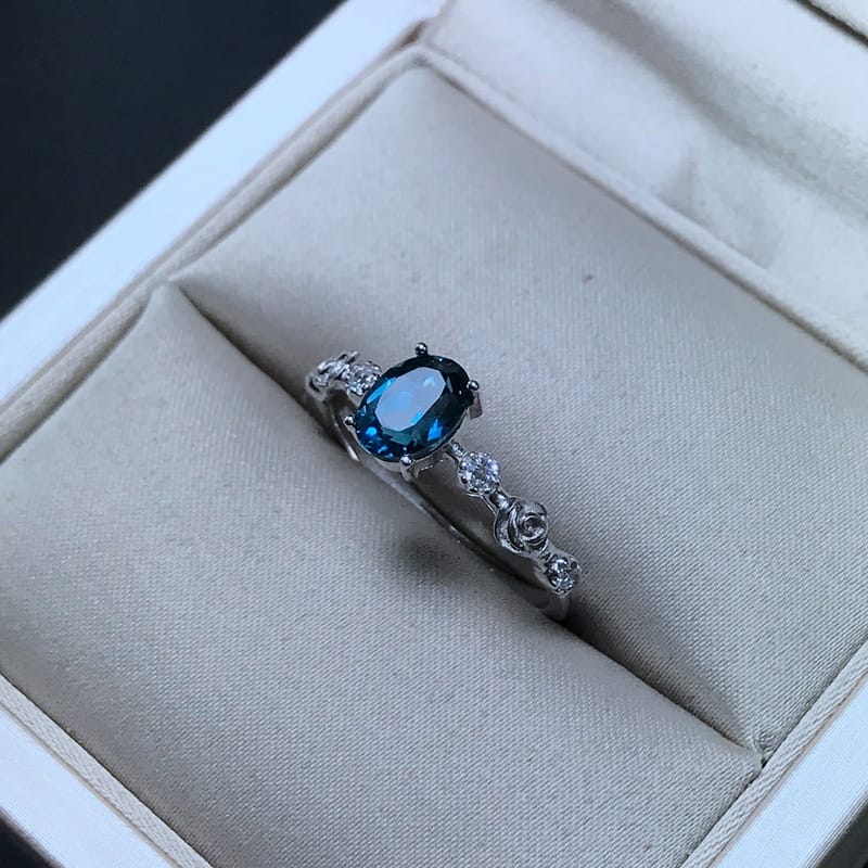 Real photo 1 karat London Blue Topaz ring simple new overlapping live 925 silver wholesale