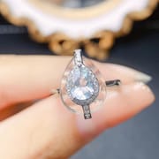 Factory wholesale explosions natural aquamarine ring S925 silver inlaid main stone 5*7 selling Europe and the United States a generation of hair