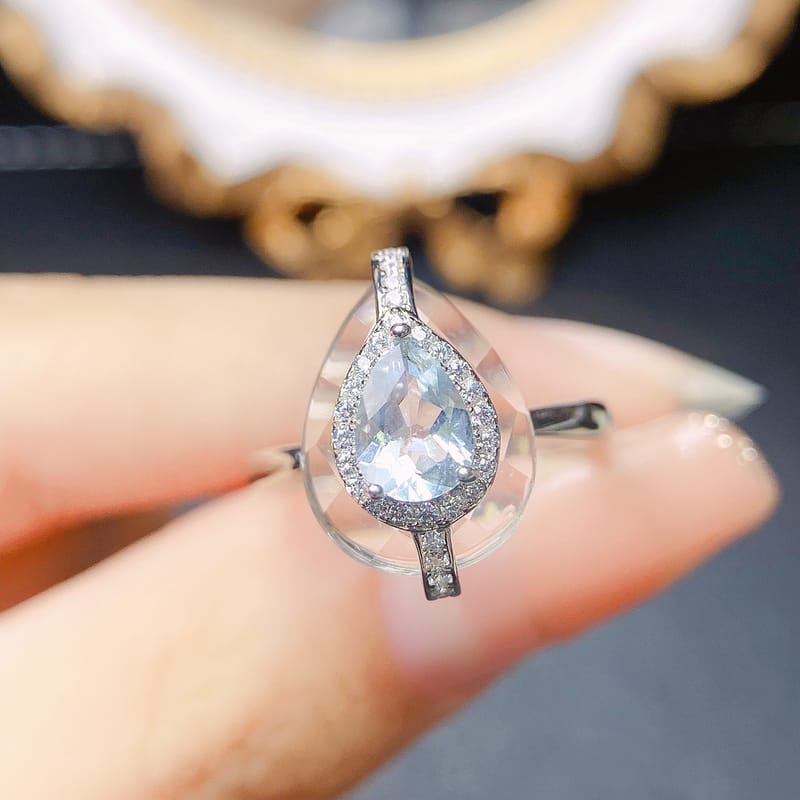 Natural aquamarine ring S925 silver inlaid main stone 5*7 