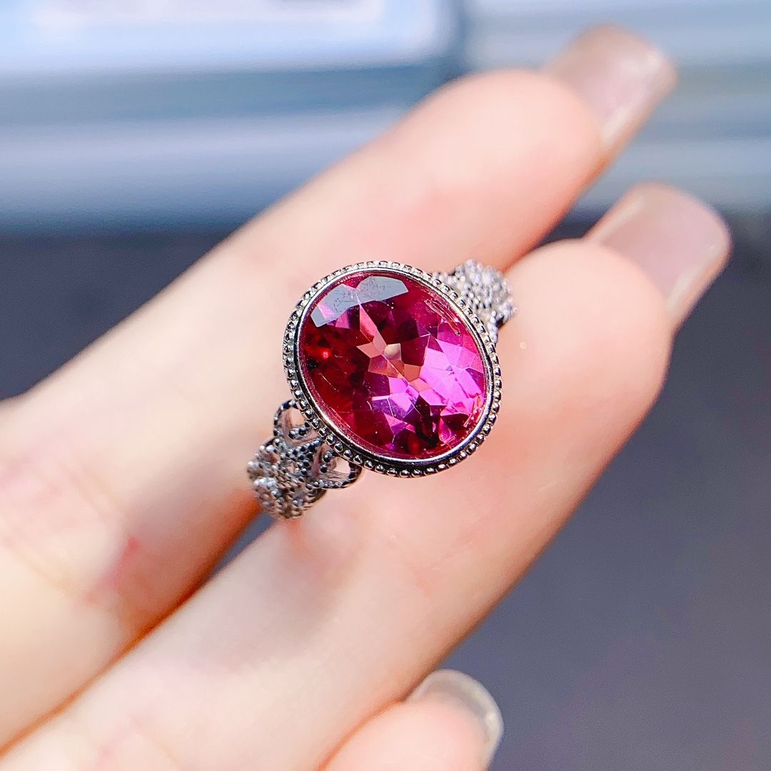Factory wholesale explosions natural powder Topaz ring S925 silver inlaid with the main stone 8*10 selling Europe and the United States a piece
