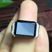 Natural Shandong Black Sapphire men's ring support identification 925 sterling silver open mouth large particle men's ring