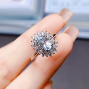 Factory wholesale explosions natural aquamarine ring S925 silver inlaid main stone 4*6 selling Europe and the United States a generation of hair