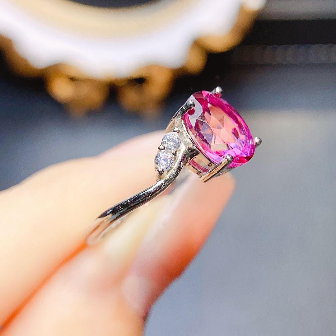 Factory wholesale explosions natural powder Topaz ring S925 silver inlaid main stone 7*9 selling Europe and the United States a piece