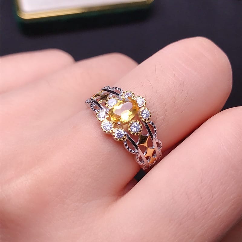 925 silver inlaid citrine ring open mouth overlapping open mouth manufacturers make goods one-piece delivery