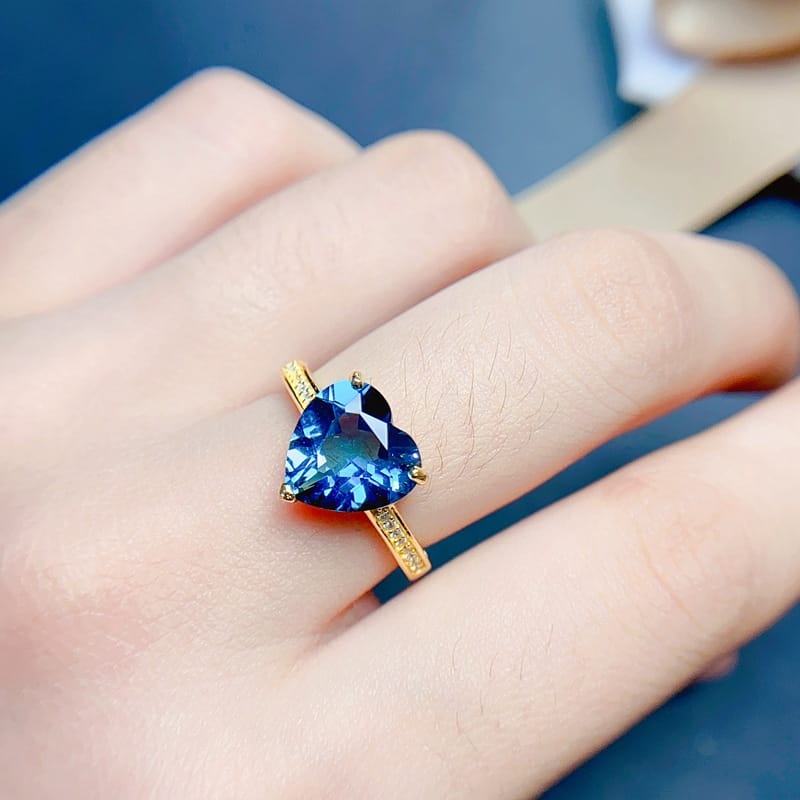 Italian Craft Design Advanced Natural London Blue Topaz Ring Love Gem 925 Silver Loving Beauty Ring