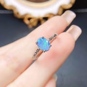 Factory wholesale explosions natural blue opal ring S925 silver inlaid main stone 3*3 selling Europe and the United States a generation of hair