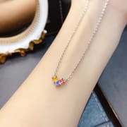 工厂批发爆款天然彩蓝宝项链S925银镶嵌主石3*3热销欧美一件代发