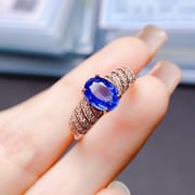 Factory wholesale explosions natural sapphire ring S925 silver inlaid with the main stone 6*8 selling Europe and the United States a generation of hair