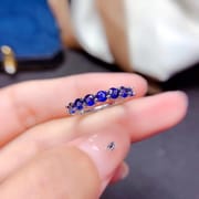 Natural Sapphire ring row ring 925 silver temperament ring women's open mouth crystal clean