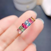 925 silver inlaid natural tourmaline ring women's open mouth crystal clean candy color one-piece delivery