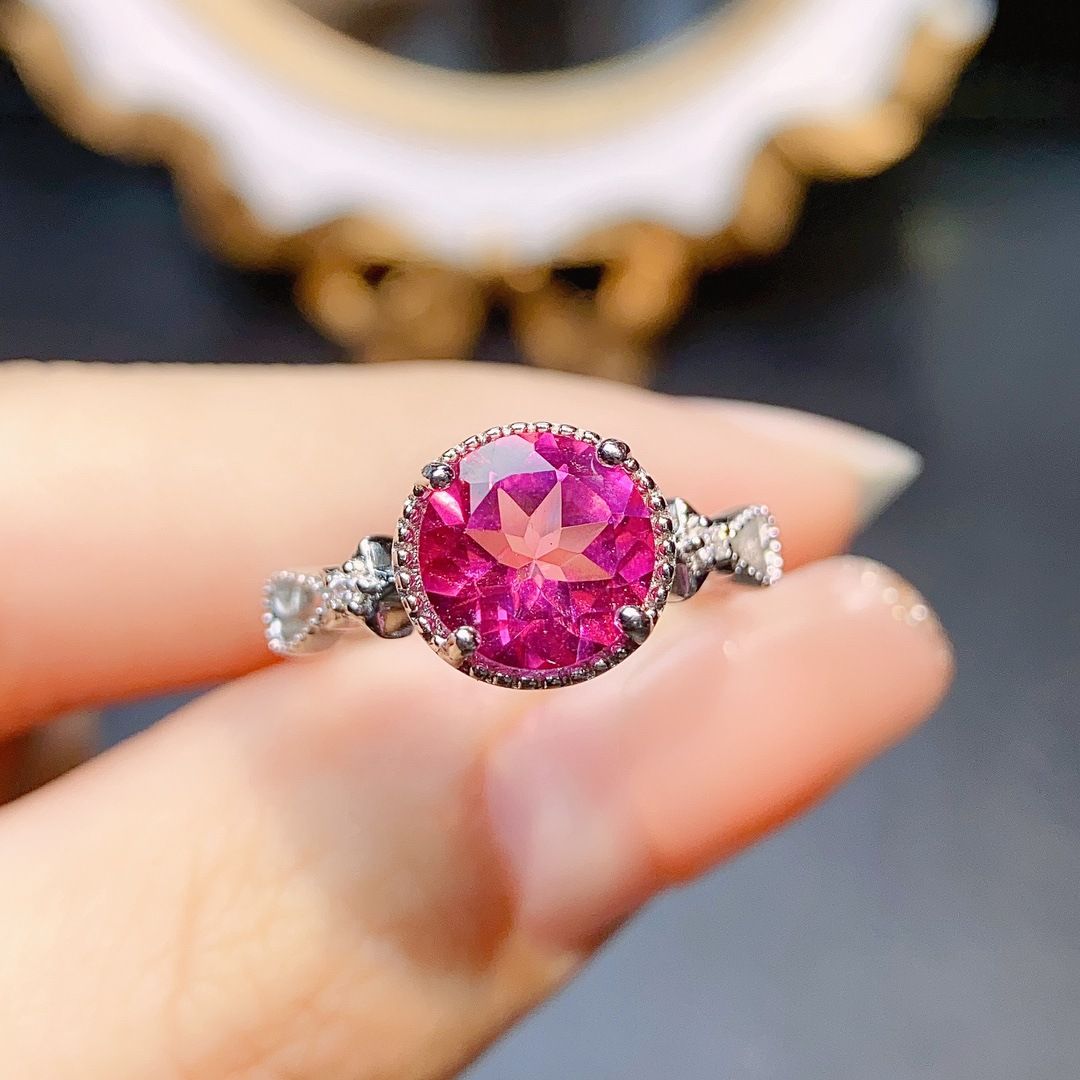 Factory wholesale explosions natural powder Topaz ring S925 silver inlaid main stone 8*8 selling Europe and the United States a piece