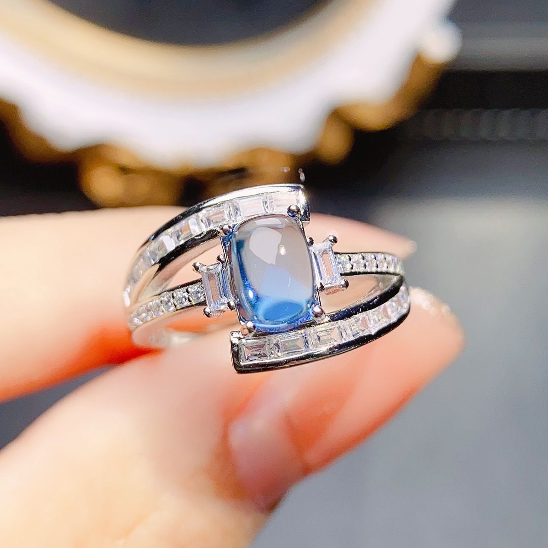 Factory wholesale explosions natural Topaz ring S925 silver inlaid main stone 5*7 selling Europe and the United States a generation of hair