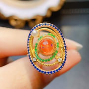 Factory wholesale explosions natural fire opal ring S925 silver inlaid main stone 6*6 selling Europe and the United States a generation of hair