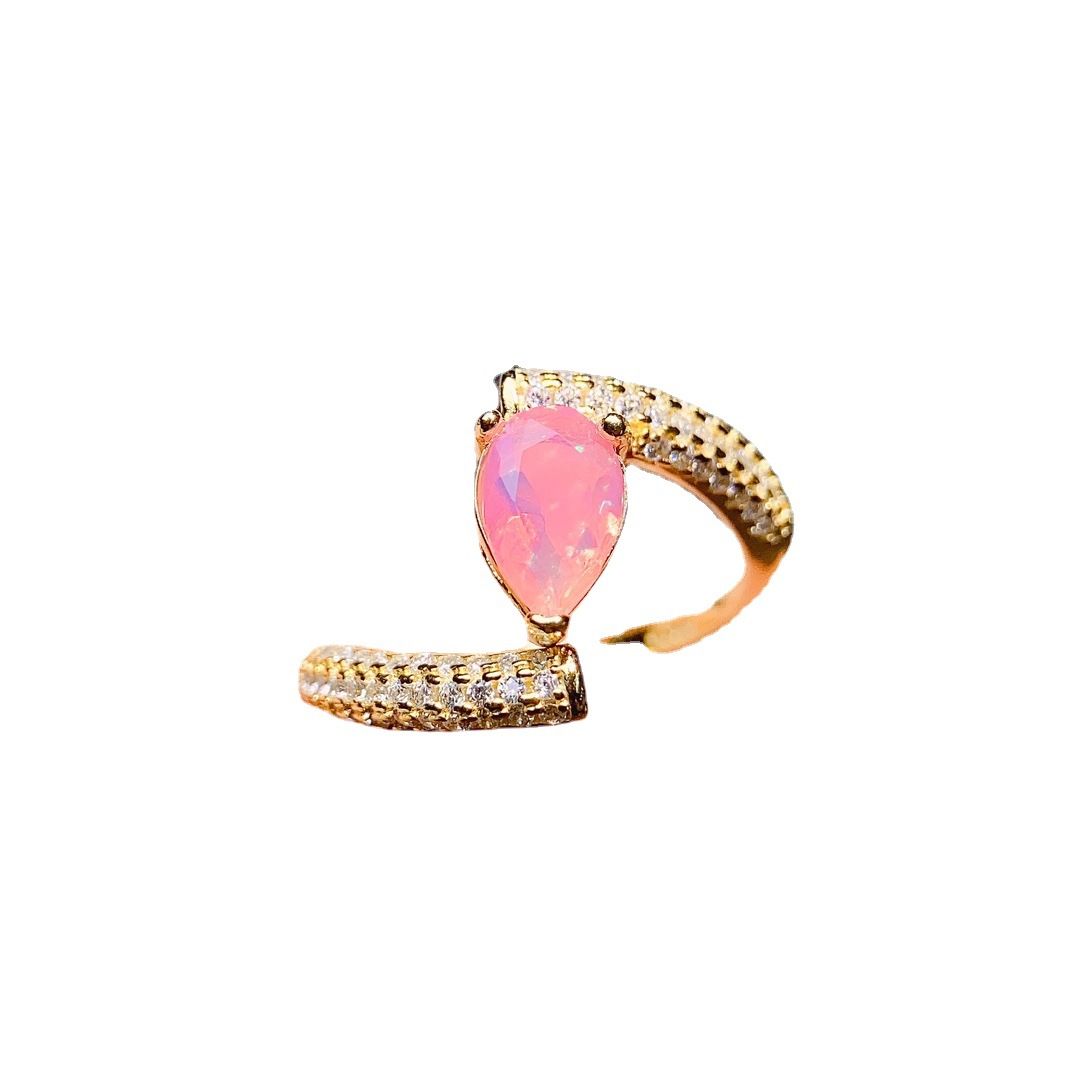 Factory wholesale explosions natural powder Opal ring S925 silver inlaid main stone 5*8 hot Europe and the United States a generation of hair