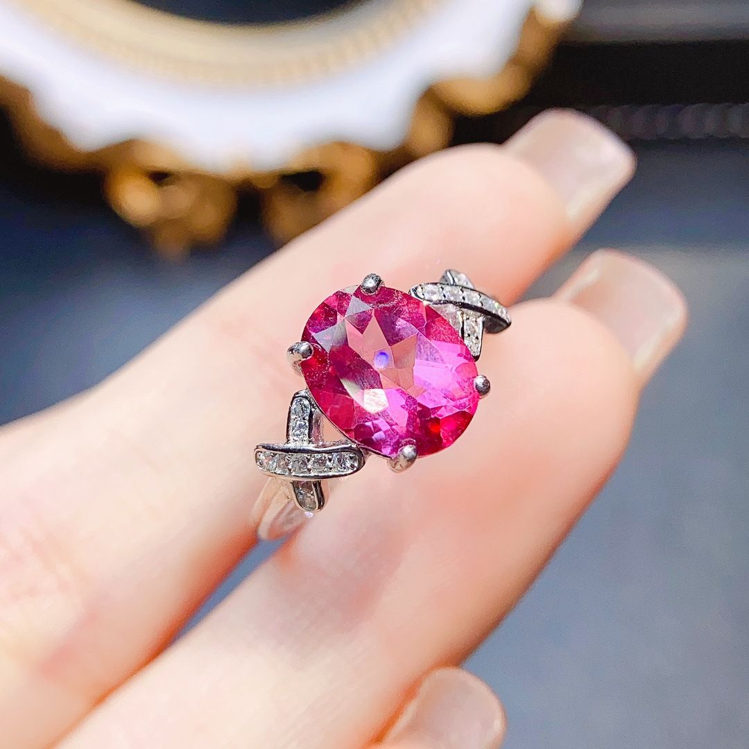 Factory wholesale explosions natural powder Topaz ring S925 silver inlaid with the main stone 8*10 selling Europe and the United States a piece