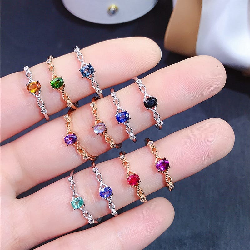 Natural color gem ring wholesale 925 silver inlaid female ring detection tremolo live drainage supply