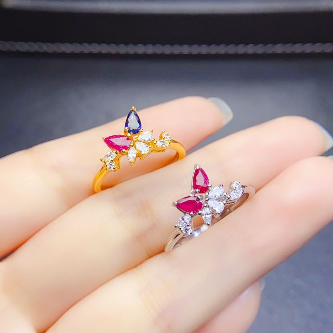 Factory wholesale explosions natural ruby ring S925 silver inlaid with the main stone 3*5 selling Europe and the United States a generation of hair