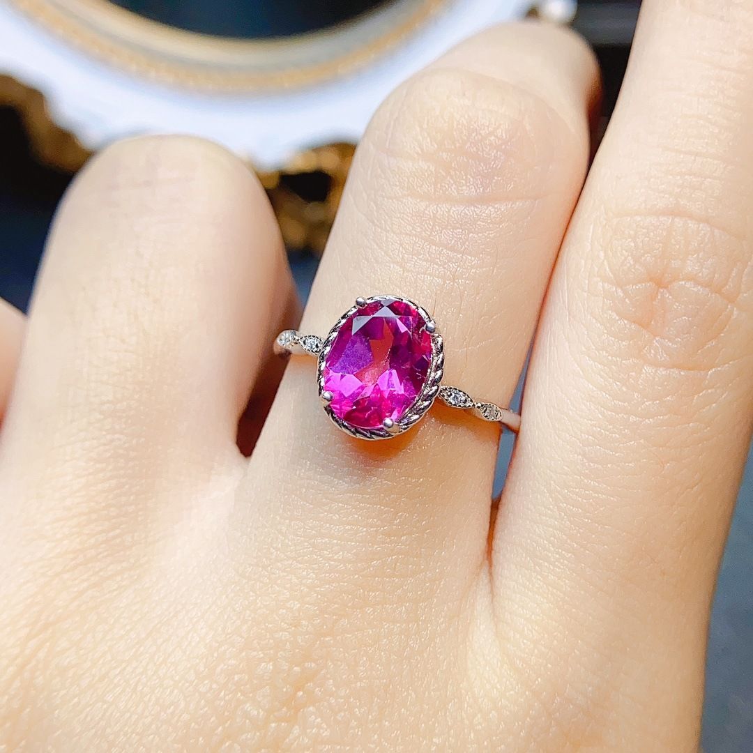 Factory wholesale explosions natural powder Topaz ring S925 silver inlaid main stone 7*9 selling Europe and the United States a piece