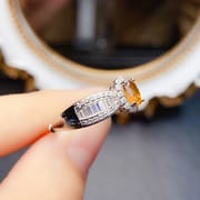 工厂批发爆款天然黄水晶戒指S925银镶嵌主石4*6热销欧美一件代发